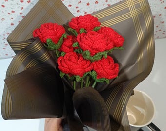 かぎ針編みのバラの花束、手作りの編み花、彼女へのプレゼント、卒業祝い、誕生日プレゼント