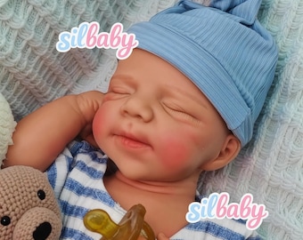 Milo – 20 inch (50 cm) siliconen babypop voor het hele lichaam, jongen, rebornpop met open mond, slapende pasgeborene, realistisch verzamelobject
