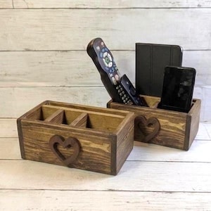 Wooden Nightstand Organizer, Remote Control Holder, Bedside Caddy, Phone & Tablet Storage, Rustic Farmhouse Decor, Handmade Wood Organizer