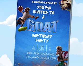 GOAT Animierte Geburtstagseinladung, Basketball Party Evite (Digitaler Download, bearbeitbare Vorlage)