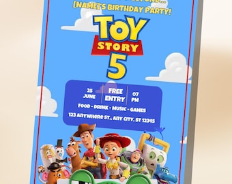 Toy Story 5 Geburtstagseinladung, bearbeitbare Canva Party Evite, Kinder Digitaler Download