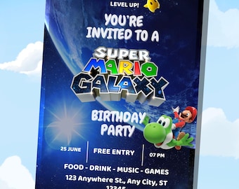 Super Mario Galaxy Animierte Geburtstagseinladung, Mario Movie Party Evite (Digitaler Download, bearbeitbare Vorlage)