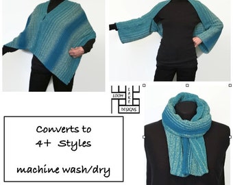 Shawl / Shrug / Poncho, handwoven Turquoise and Green