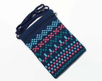 Travel Pouch with Zigzags of Green, Pink and Blue