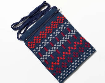 Travel Pouch with Zigzags of Red and Gray