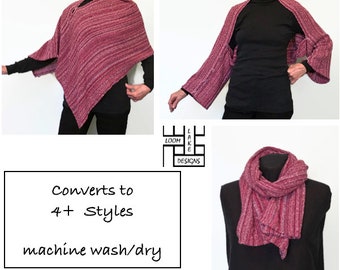 Shawl / Shrug / Poncho, handwoven pink multicolored stripes