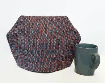 Tea Cozy Handwoven in a Blend of Green, Tangerine and Periwinkle