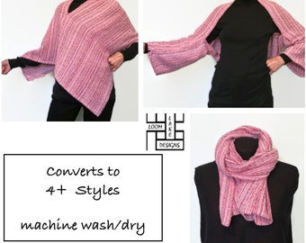 Shawl / Shrug / Poncho, handwoven pink multicolored stripes