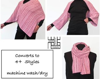 Shawl / Shrug / Poncho, handwoven pink multicolored stripes