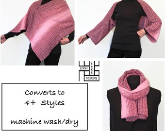 Shawl / Shrug / Poncho, handwoven burgundy and pinks