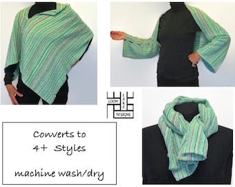 Shawl / Shrug / Poncho, handwoven cotton bright green stripe