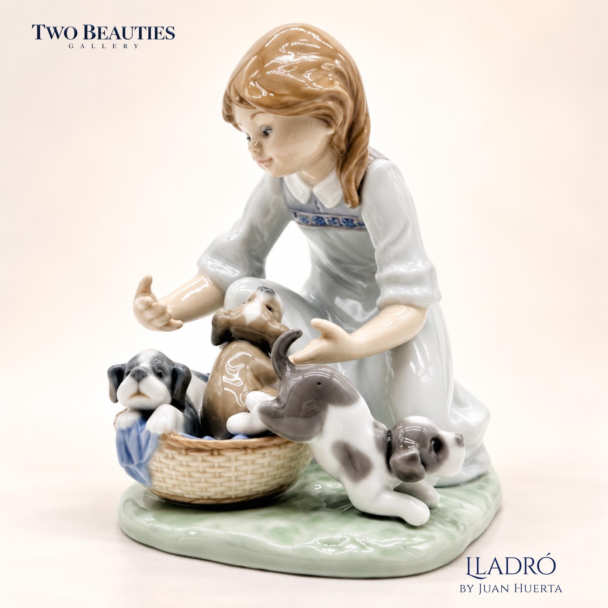 Lladro Girl and Dog in Basket - Etsy