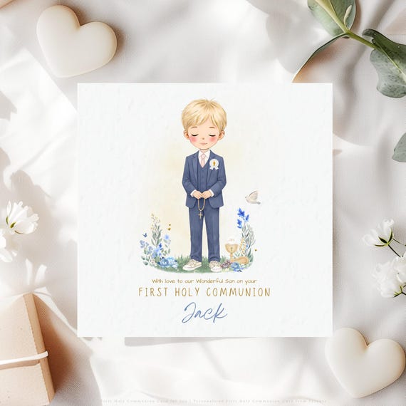 First Holy Communion Card for Son | Personalised Catholic Communion Keepsake from Parents