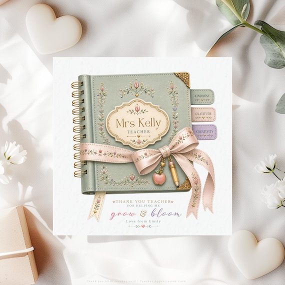 Personalised Teacher Journal Card, End of School Year Keepsake Thank You Gift from Child