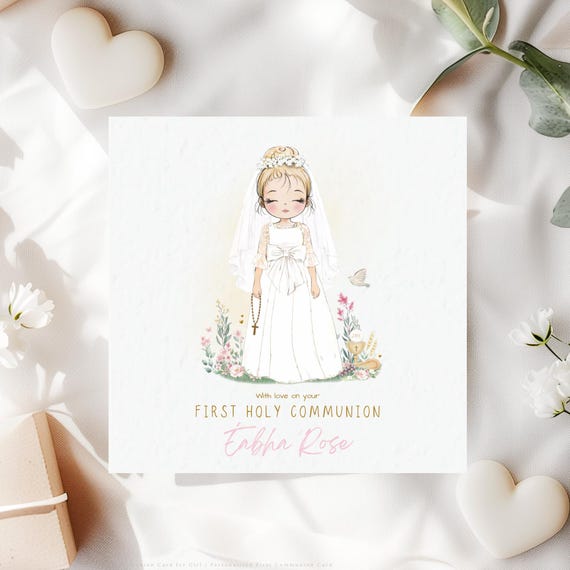 First Holy Communion Card for Girl | Personalised Catholic Communion Keepsake