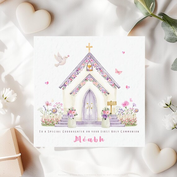 Personalised First Holy Communion Card for Goddaughter | Wildflower Catholic Floral Church Keepsake