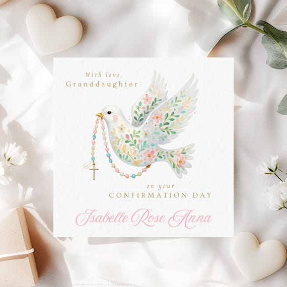 Confirmation Card for Granddaughter | Personalised Religious Dove Keepsake
