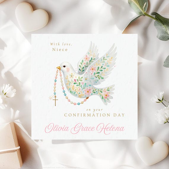Confirmation Card for Niece | Personalised Religious Dove Keepsake