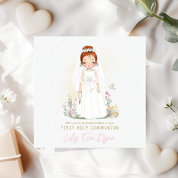 First Holy Communion Card for Niece | Personalised Catholic Communion Keepsake