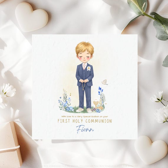 First Holy Communion Card for Godson | Personalised Catholic Communion Keepsake