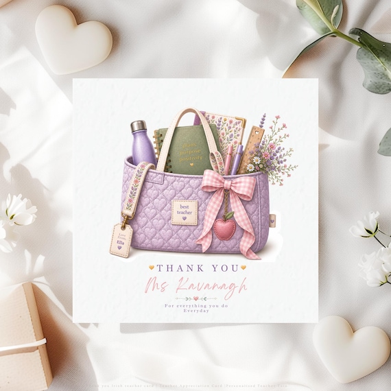 Personalised Teacher Tote Bag Card, End of School Year Thank You Keepsake Gift