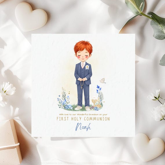 First Holy Communion Card for Grandson | Personalised Catholic Communion Keepsake from Grandparents