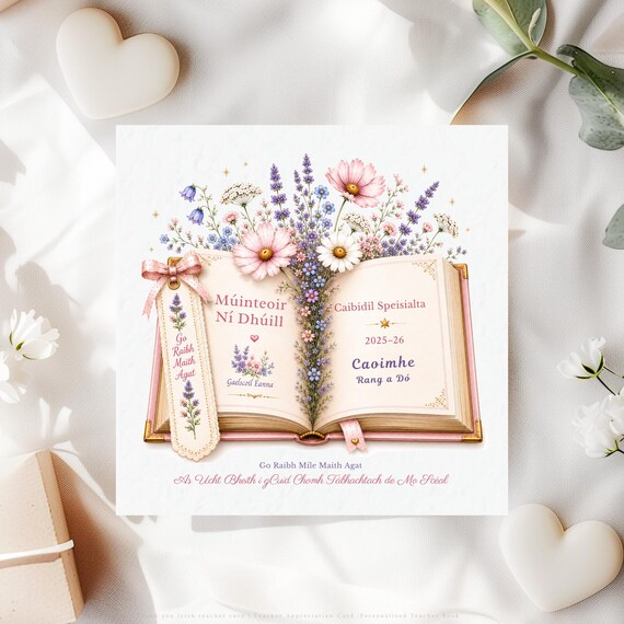 Personalised Gaelscoil Teacher Card, Irish Language Teacher Gift, Múinteoir Thank You Keepsake