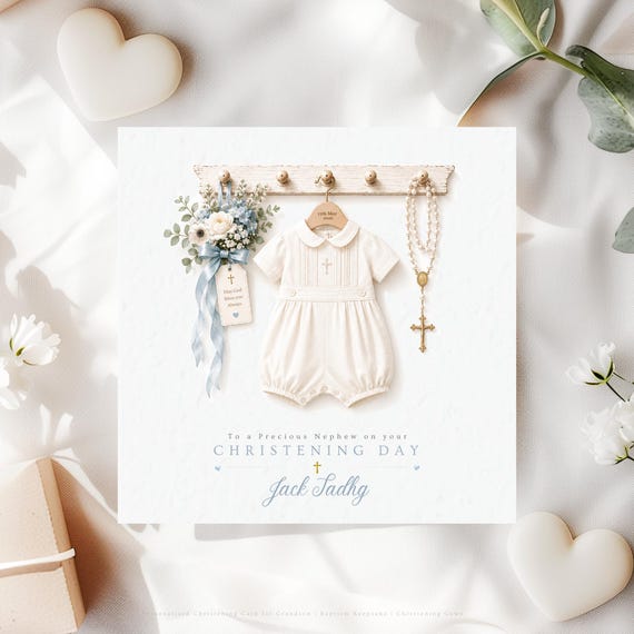 Personalised Christening Card for Nephew | Luxury Baptism Keepsake | Heirloom Christening Gown