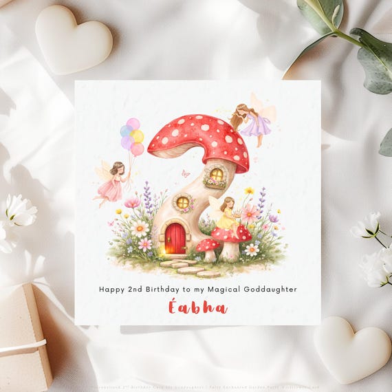 Personalised 2nd Birthday Card for Goddaughter | Wildflower Fairy Garden Party Magical Keepsake