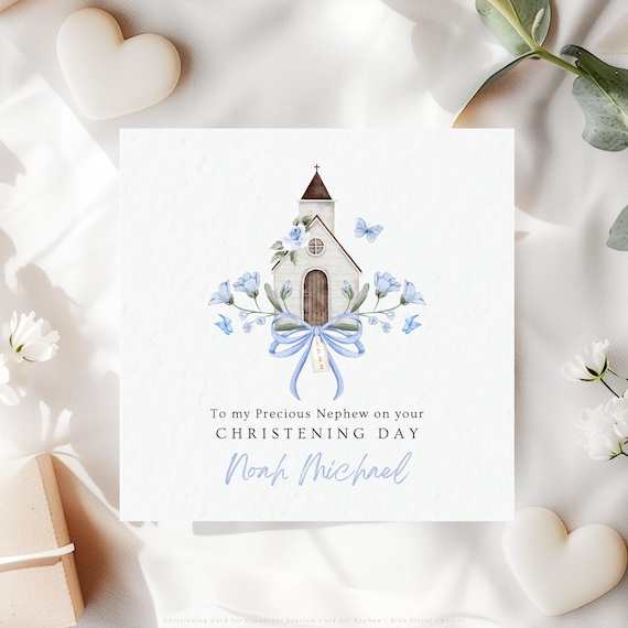 Christening Card for Nephew | Personalised Baptism Keepsake Catholic Church