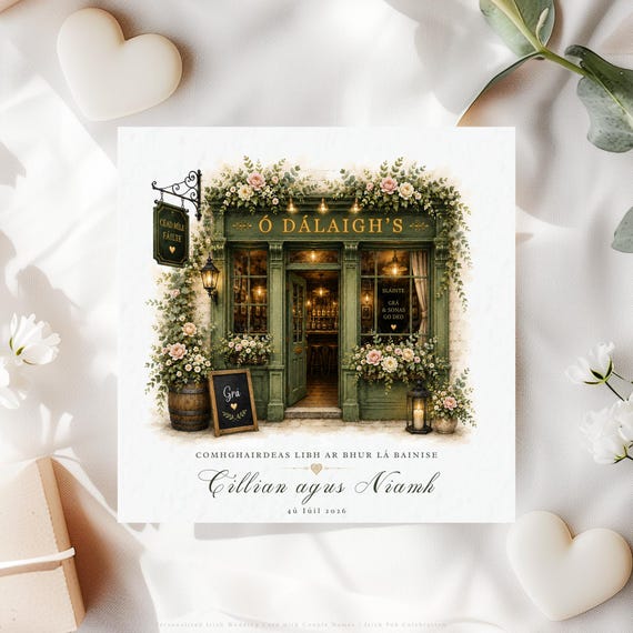 Personalised Irish Language Wedding Card | Cárta Bainise Gaeilge Tábhairne Éireannaí