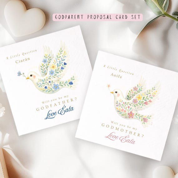 Personalised Godparent Proposal Two Card Set – Will You Be My Godmother and Godfather Cards