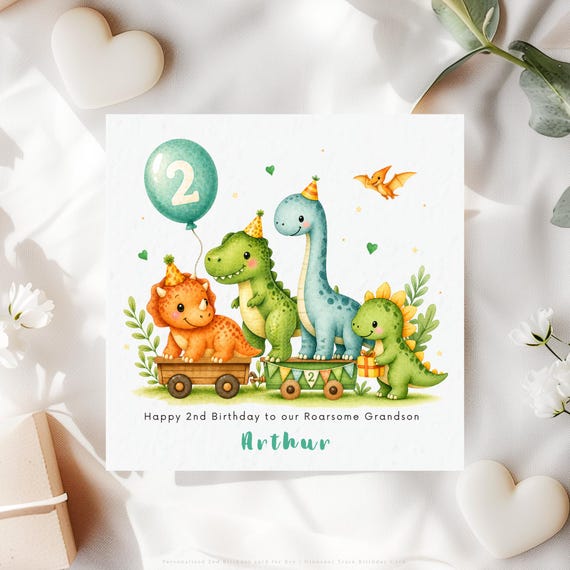 Personalised 2nd Birthday Card for Grandson | Dinosaur Train Age 2
