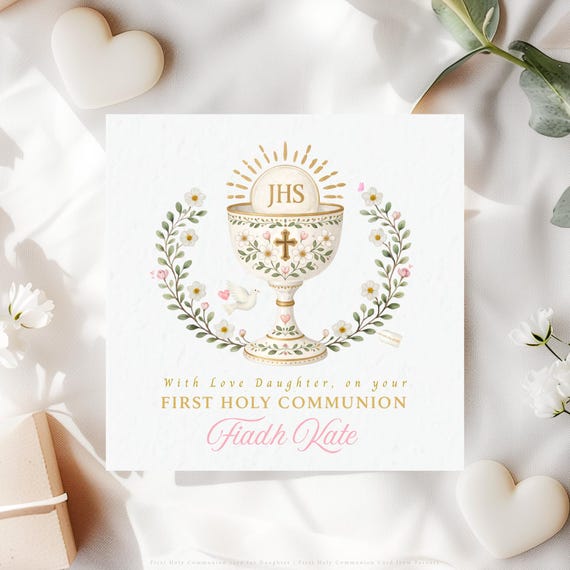 First Holy Communion Card for Daughter | Personalised Catholic Chalice Religious Keepsake