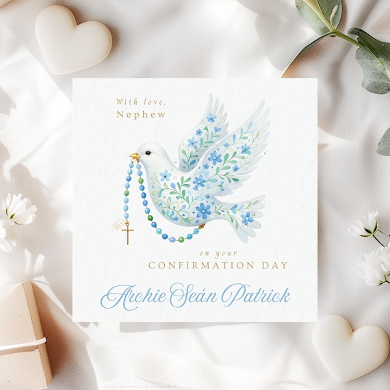 Confirmation Card for Nephew | Personalised Religious Dove Keepsake