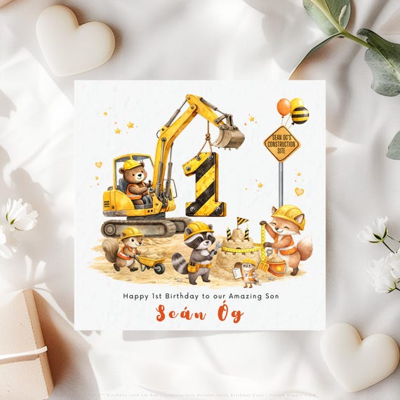 Personalised 1st Birthday Card for Son | Construction Digger Card Age 1 Boy