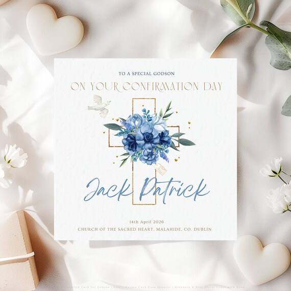 Personalised Confirmation Card for Godson | Floral Cross Catholic Confirmation Keepsake from Godparent
