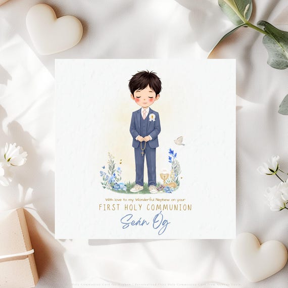 First Holy Communion Card for Nephew | Personalised Catholic Communion Keepsake