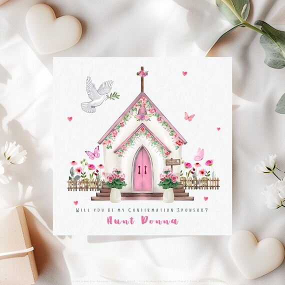 Will You Be My Confirmation Sponsor Card | Personalised Catholic Floral Church Keepsake | Girl