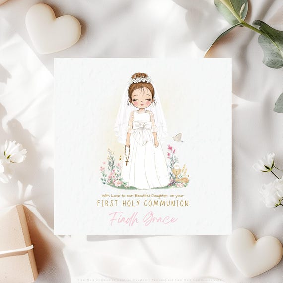 First Holy Communion Card for Daughter | Personalised Catholic Communion Keepsake from Parents