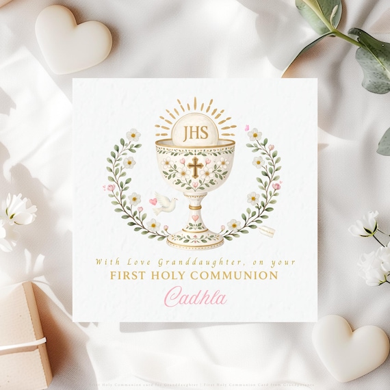 Personalised First Holy Communion Card for Granddaughter | Catholic Chalice Religious Keepsake