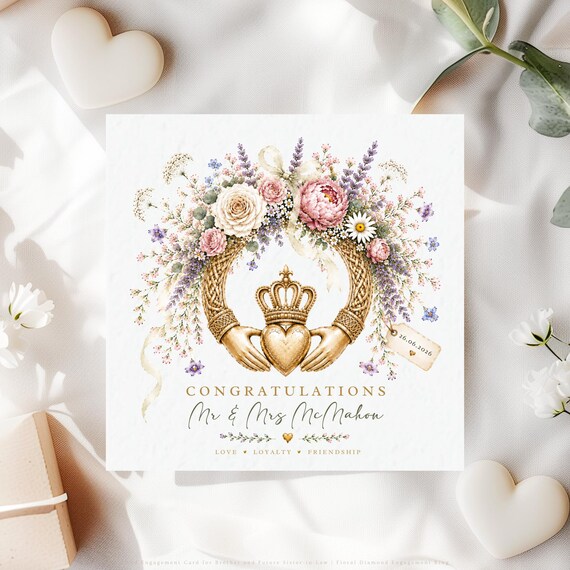 Personalised Irish Claddagh Wedding Card | Luxury Mr & Mrs Wildflower Wedding Keepsake