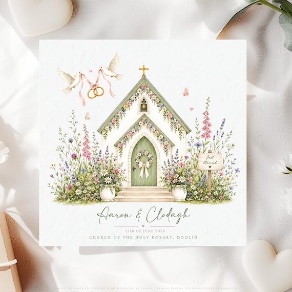 Personalised Irish Wildflower Wedding Card | Luxury Church Venue Bride & Groom Keepsake