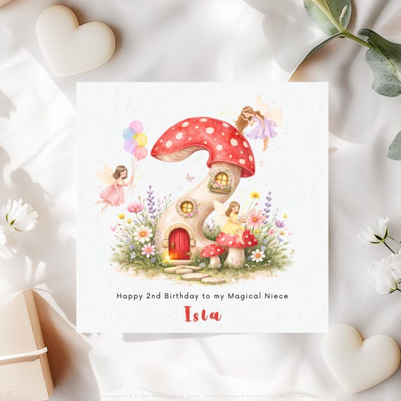 Personalised 2nd Birthday Card for Niece | Wildflower Fairy Garden Party Magical Keepsake