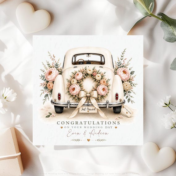 Personalised Vintage Wedding Car Card | Luxury Bride & Groom Wedding Keepsake
