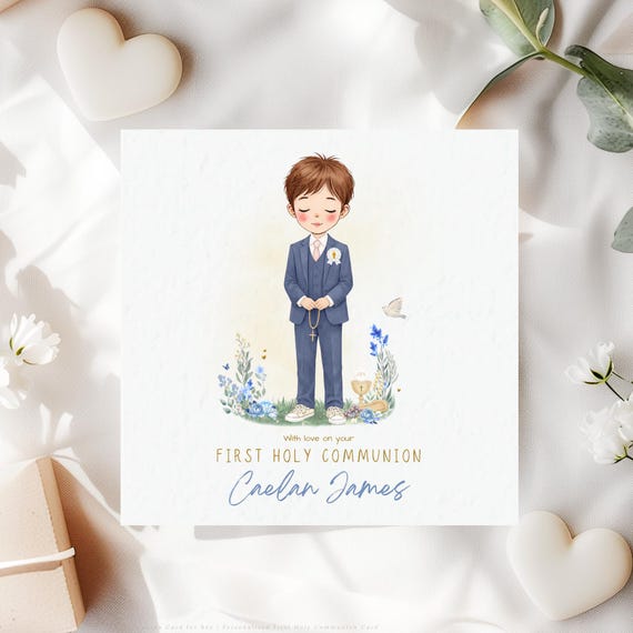 First Holy Communion Card for Boy | Personalised Catholic Communion Keepsake