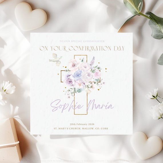 Personalised Confirmation Card for Goddaughter | Floral Cross Catholic Confirmation Keepsake
