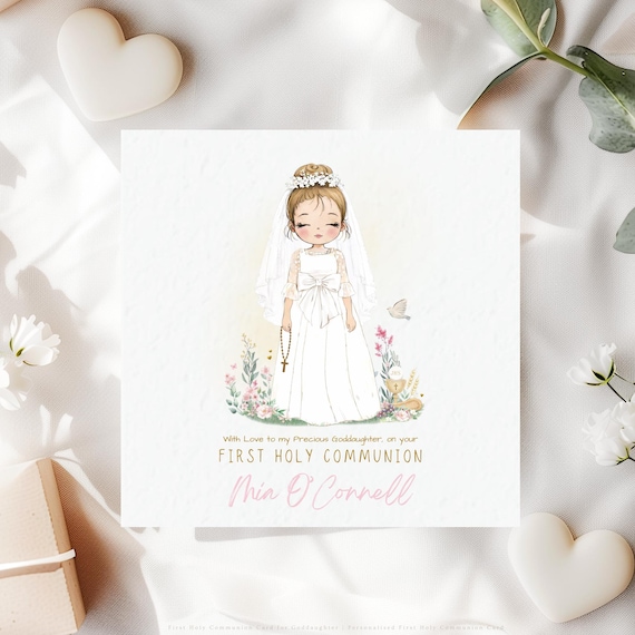 First Holy Communion Card for Goddaughter | Personalised Catholic Communion Keepsake from Godparent