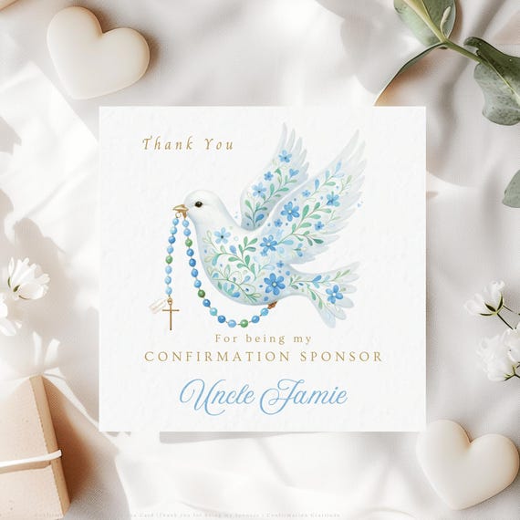 Confirmation Sponsor Thank You Card from Boy | Personalised Catholic Keepsake