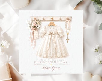 Personalised Christening Card for Granddaughter | Luxury Baptism Keepsake | Heirloom Christening Gown